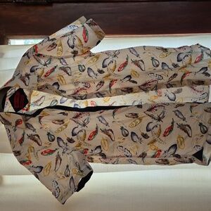 American Breed Short Sleeve Shirt Button Up size Lg. Animal Print Feathers Navy